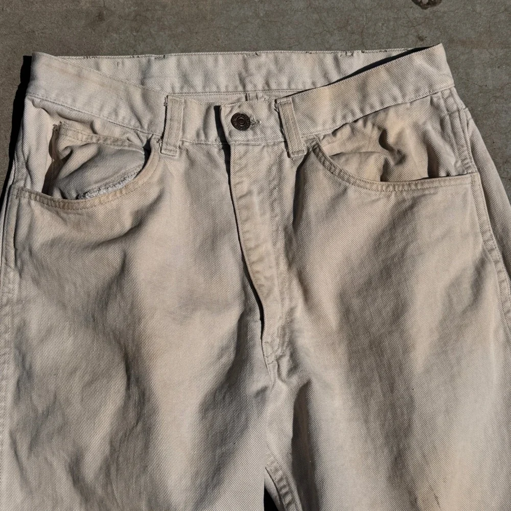 Vintage 60s Levis Big E White Tab Straight Leg Workwear Pants Cream white USA